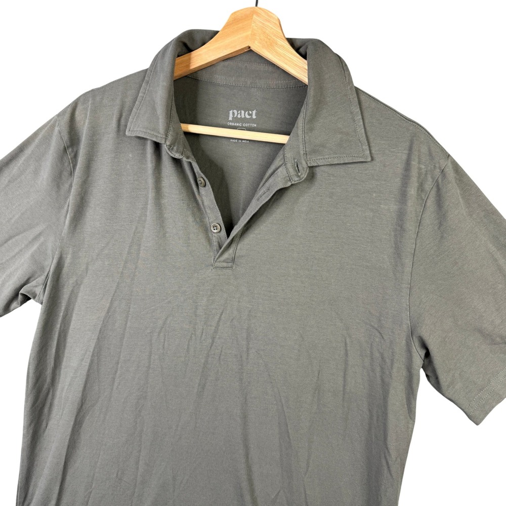 Pact Mens Organic Cotton Stretch Polo Shirt Gray Short Sleeve Medium WA1-MLY